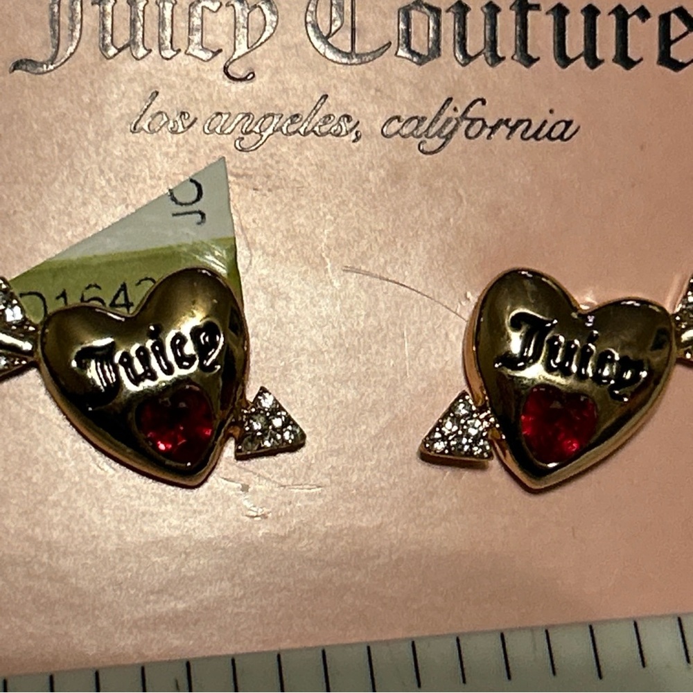 Juicy Couture Jewelry Gold Heart Pave Arrow Stud Earrings Red Rhinestones 24$